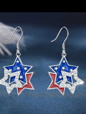 Patriotic Red & Blue Star Dangle Earrings